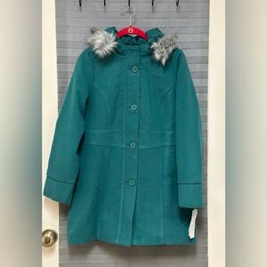 Girls' Solid Faux Fur Jacket - Cat & Jack™ Dark Green XL